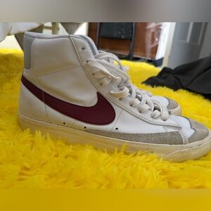 Nike White and Burgundy High-Top Sneakers